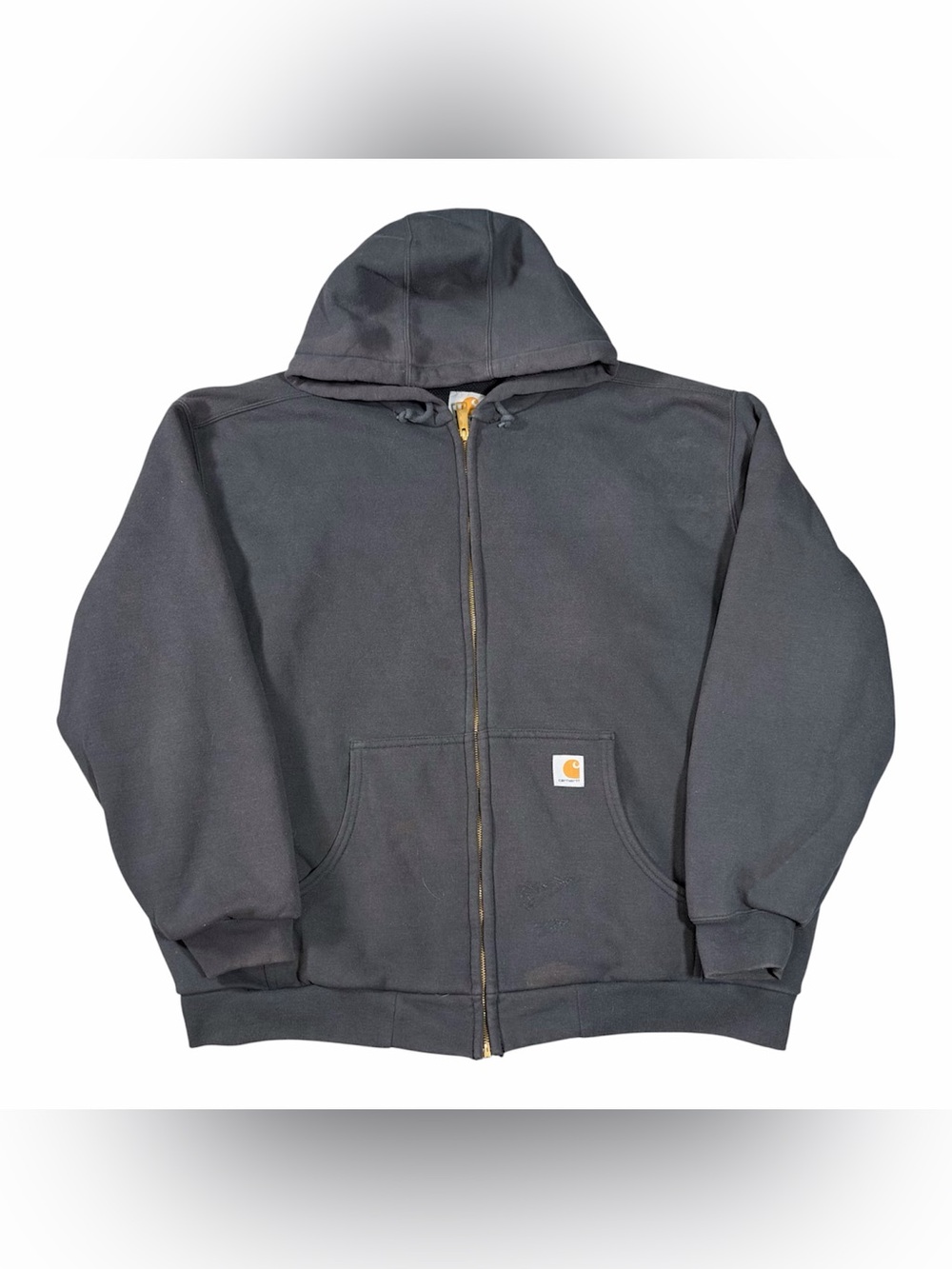 Carhartt J149 Thermal Lined Full Zip Hoodie Size XXL Black Distressed Work Wear